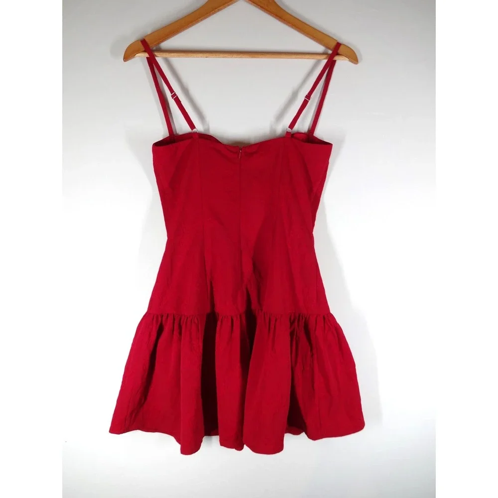 Lucy in the Sky Mini Dress Womens Medium Red Bustier Jacquard Bow Coquette Party